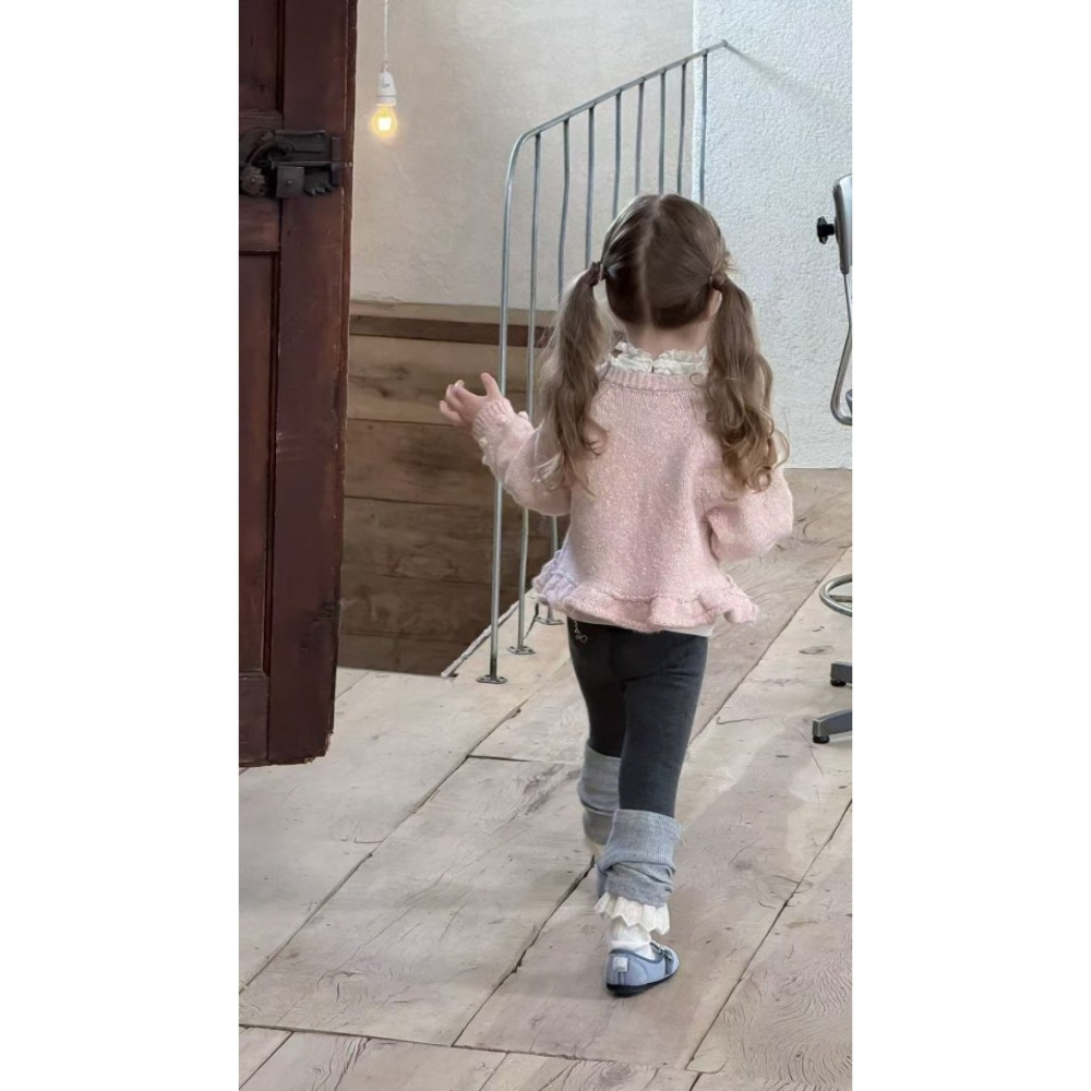 正韓童裝 My daughter 針織棉下擺蕾造型緊身褲-細節圖6