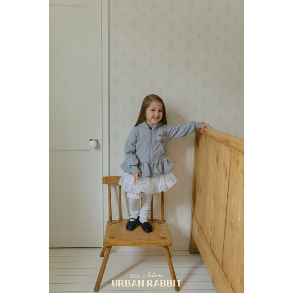 正韓童裝 Urban Rabbit 立體玫瑰澎下擺拉鍊外套-細節圖3