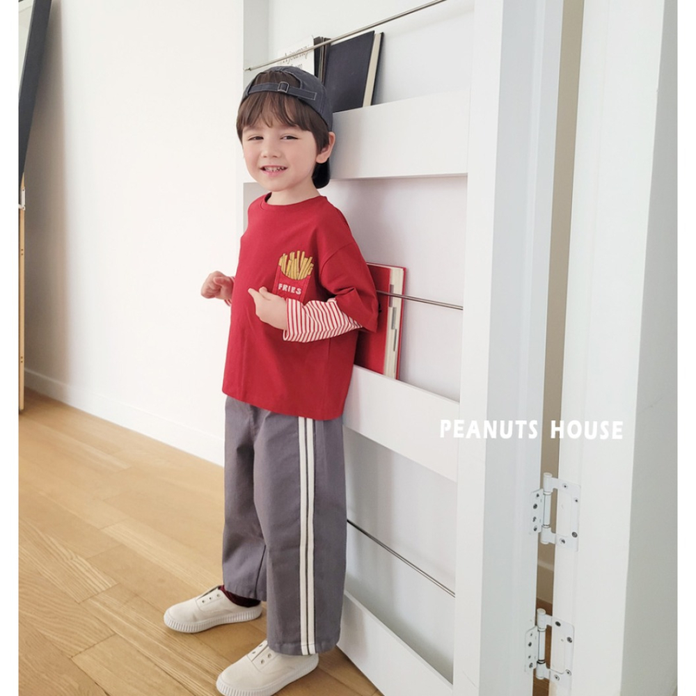 正韓童裝 PEANUTS HOUSE 花生家薯條橫條紋假兩件長TEE-細節圖4
