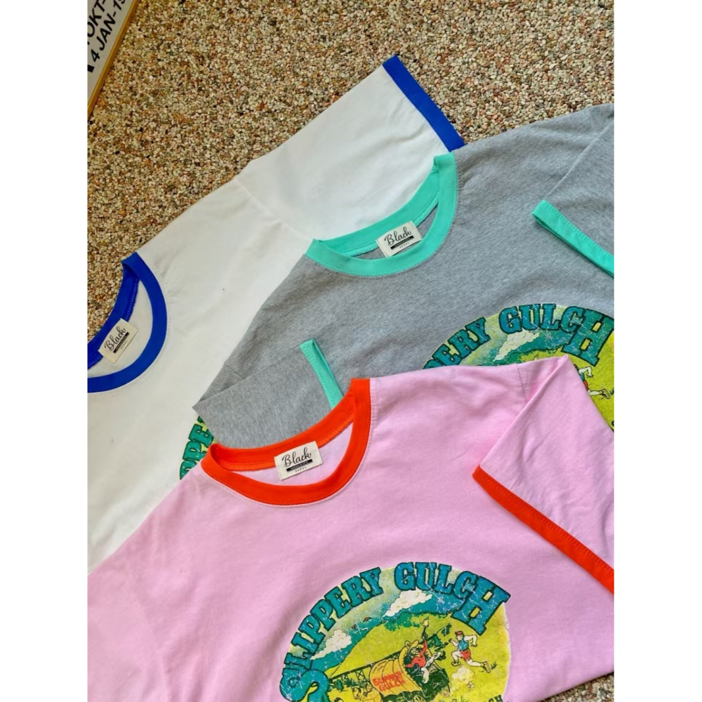 韓國女裝 N9ck 美式印撞色T恤上衣-細節圖8