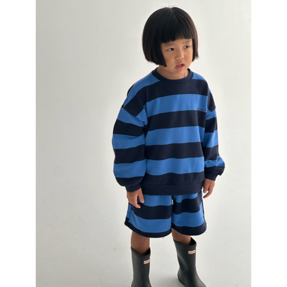 正韓童裝  Little Normal 粗橫條深淺撞色寬管短褲-細節圖7