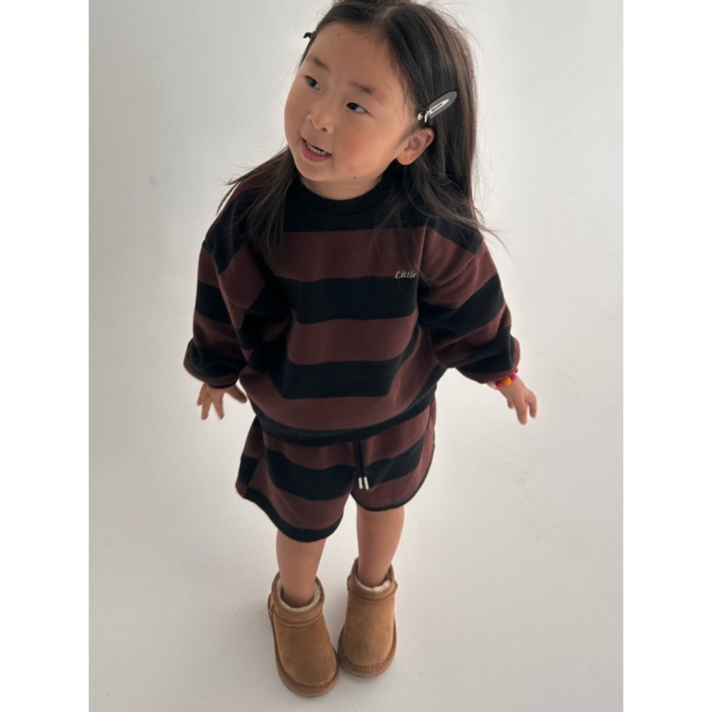 正韓童裝  Little Normal 粗橫條深淺撞色寬管短褲-細節圖11