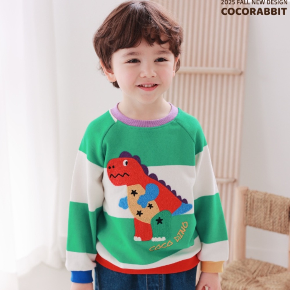 正韓童裝 COCO RABBIT 繽紛暴龍橫條紋大學T-細節圖6