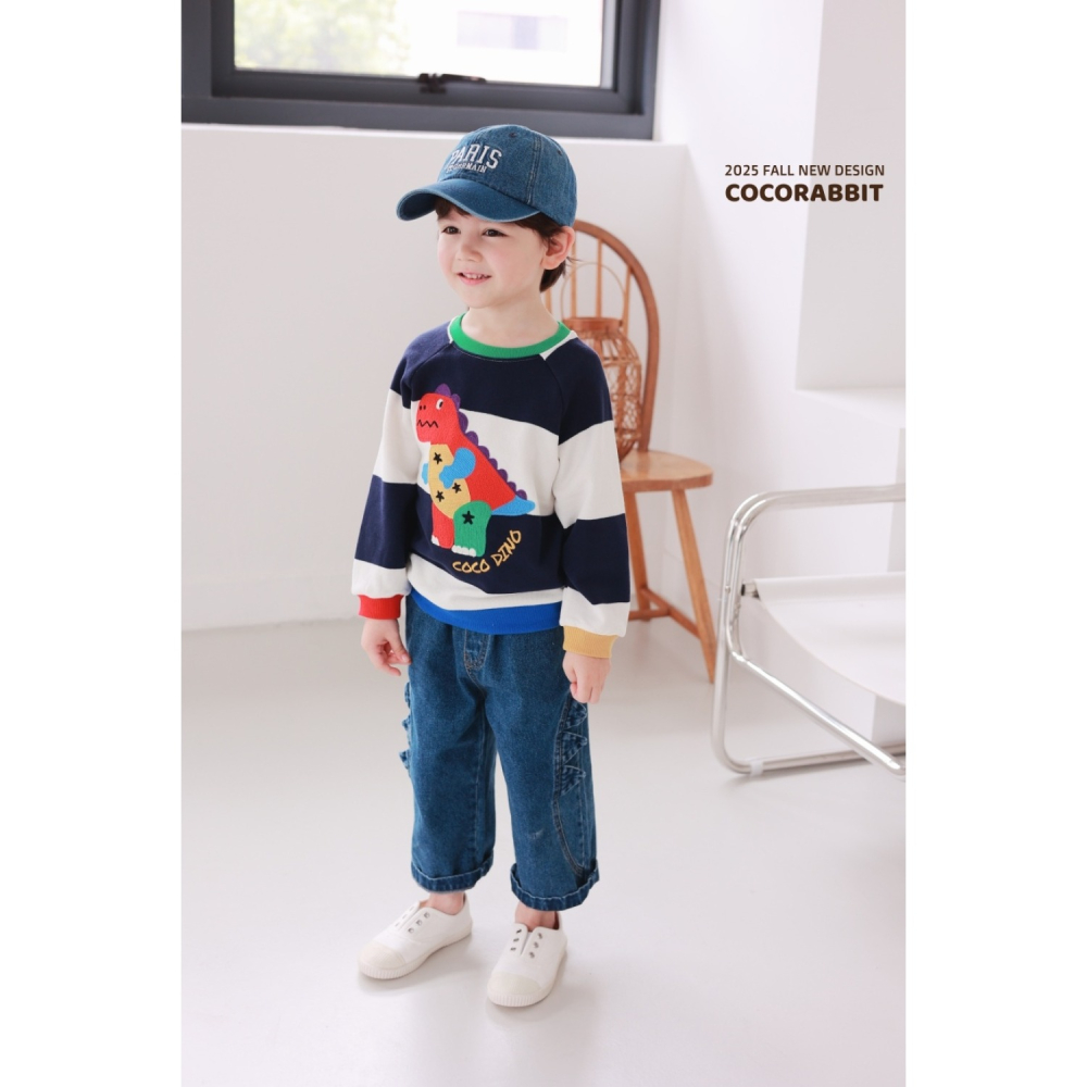 正韓童裝 COCO RABBIT 繽紛暴龍橫條紋大學T-細節圖10