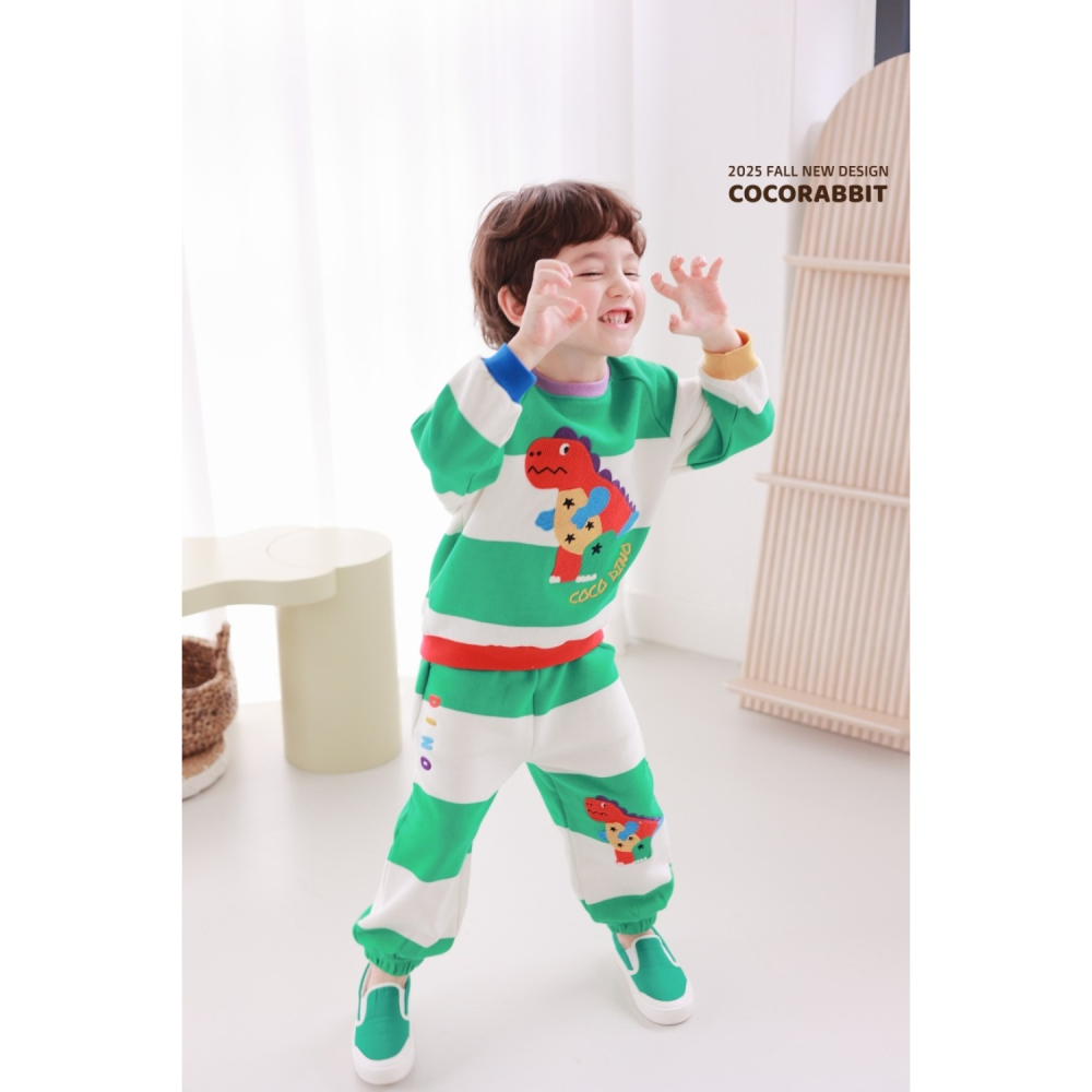 正韓童裝 COCO RABBIT 繽紛暴龍橫條紋棉褲-細節圖3