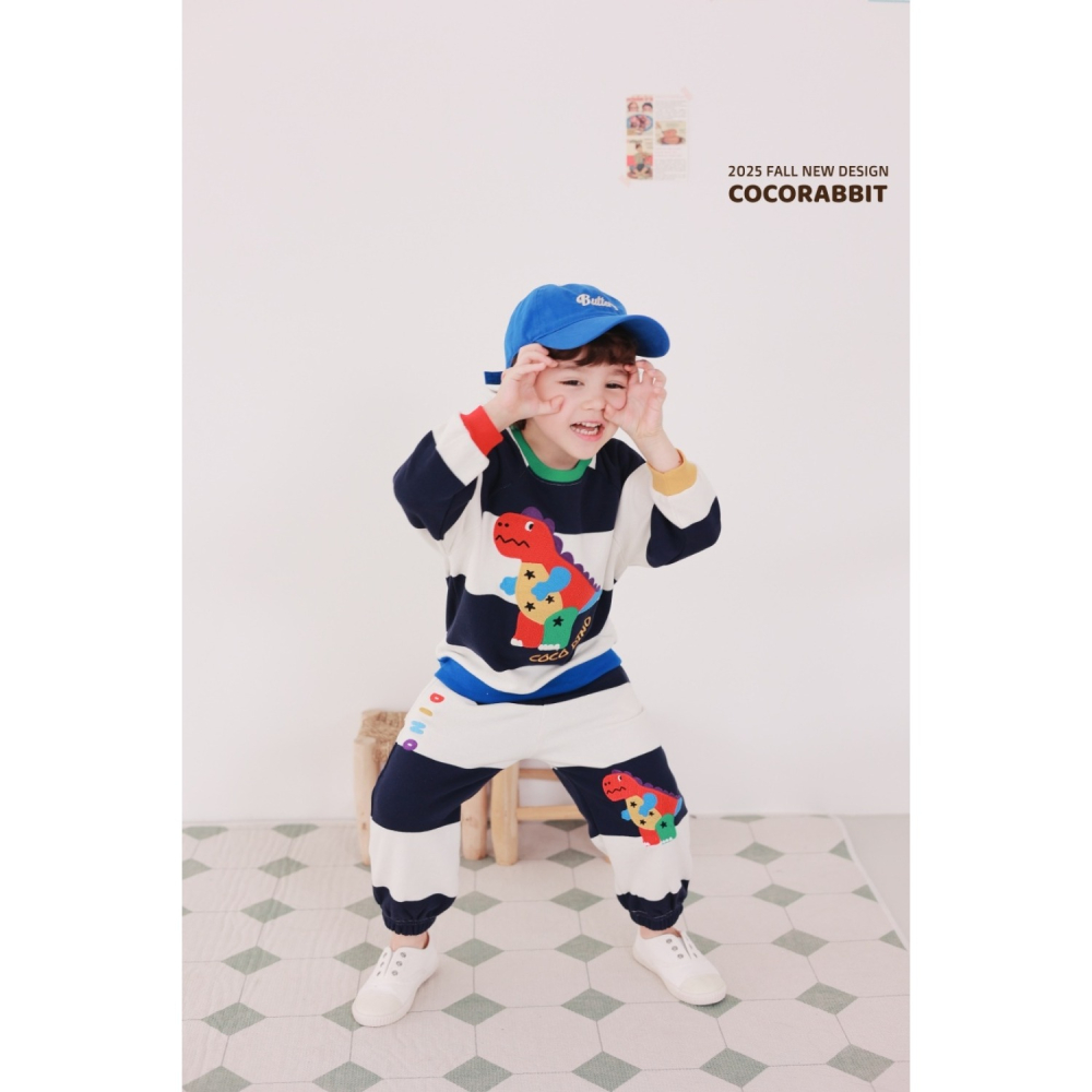 正韓童裝 COCO RABBIT 繽紛暴龍橫條紋棉褲-細節圖4