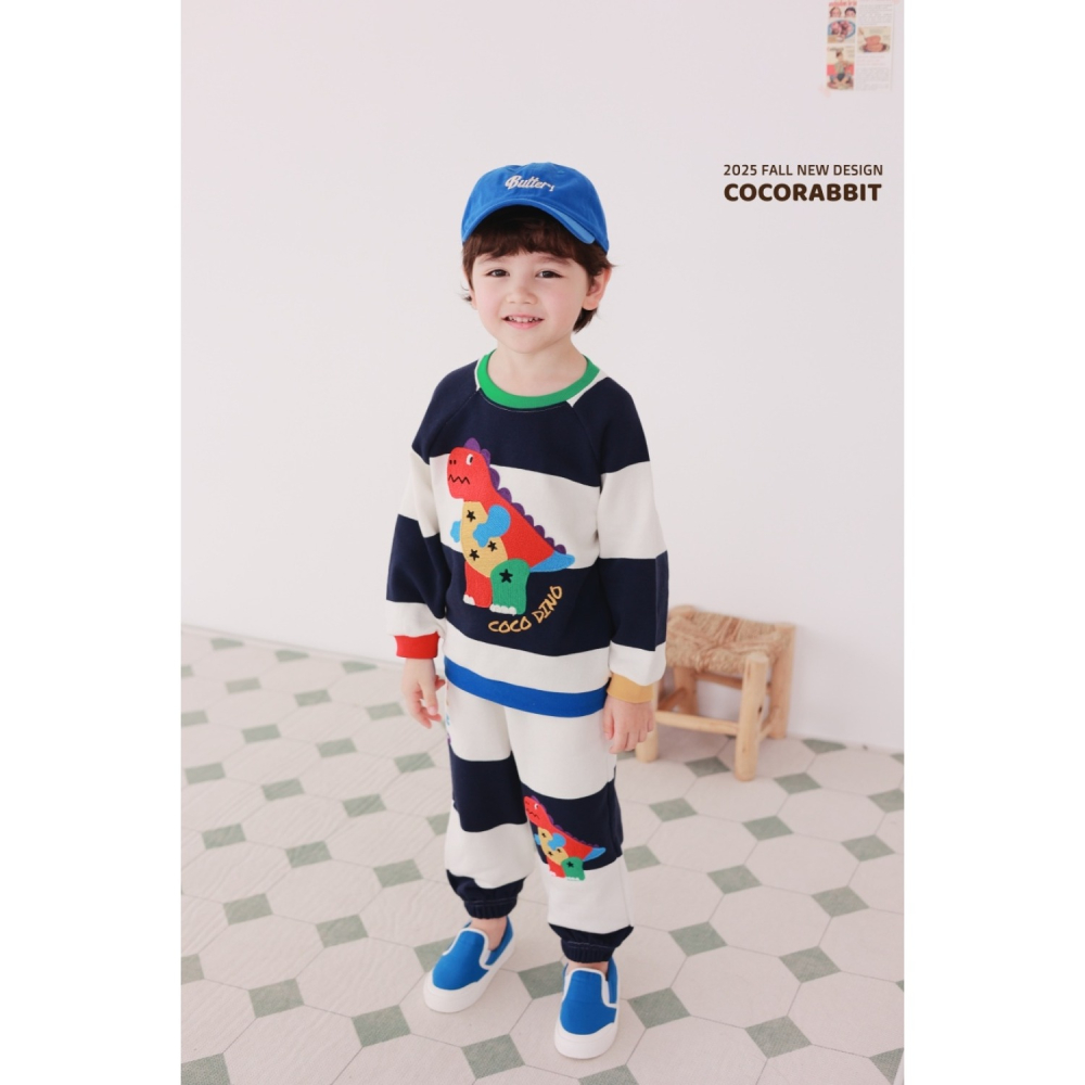 正韓童裝 COCO RABBIT 繽紛暴龍橫條紋棉褲-細節圖8