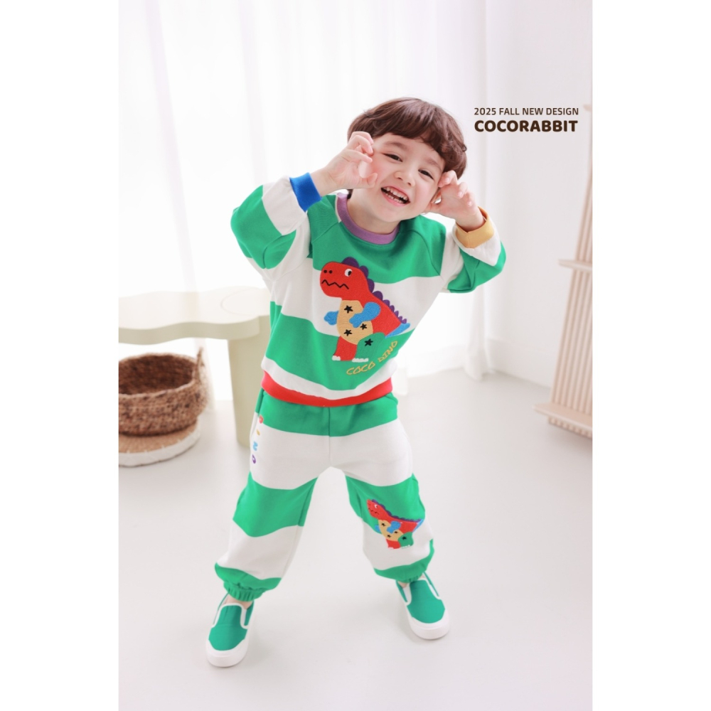 正韓童裝 COCO RABBIT 繽紛暴龍橫條紋棉褲-細節圖9