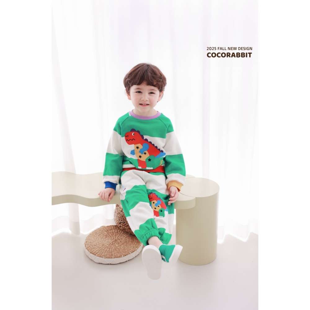 正韓童裝 COCO RABBIT 繽紛暴龍橫條紋棉褲-細節圖10