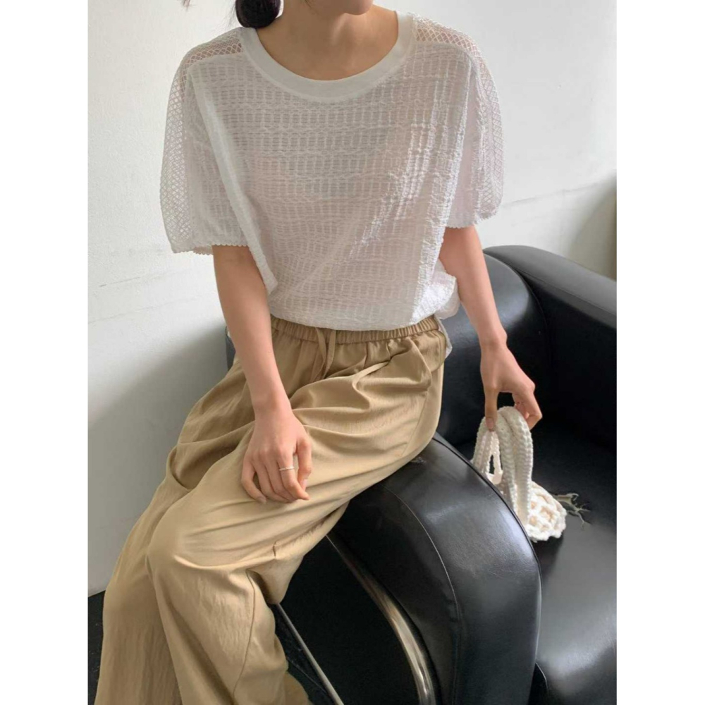 韓國女裝 Millimeter 網格織紋上衣-細節圖3