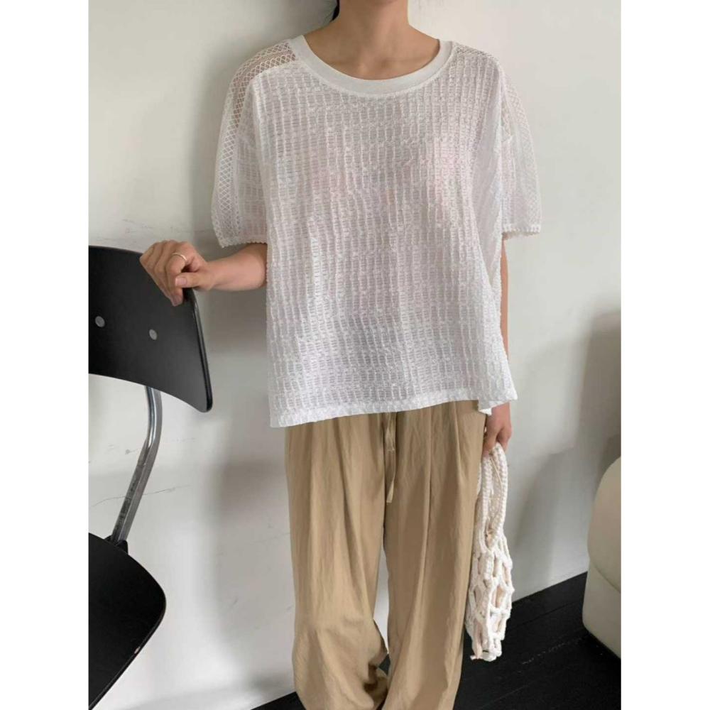 韓國女裝 Millimeter 網格織紋上衣-細節圖4