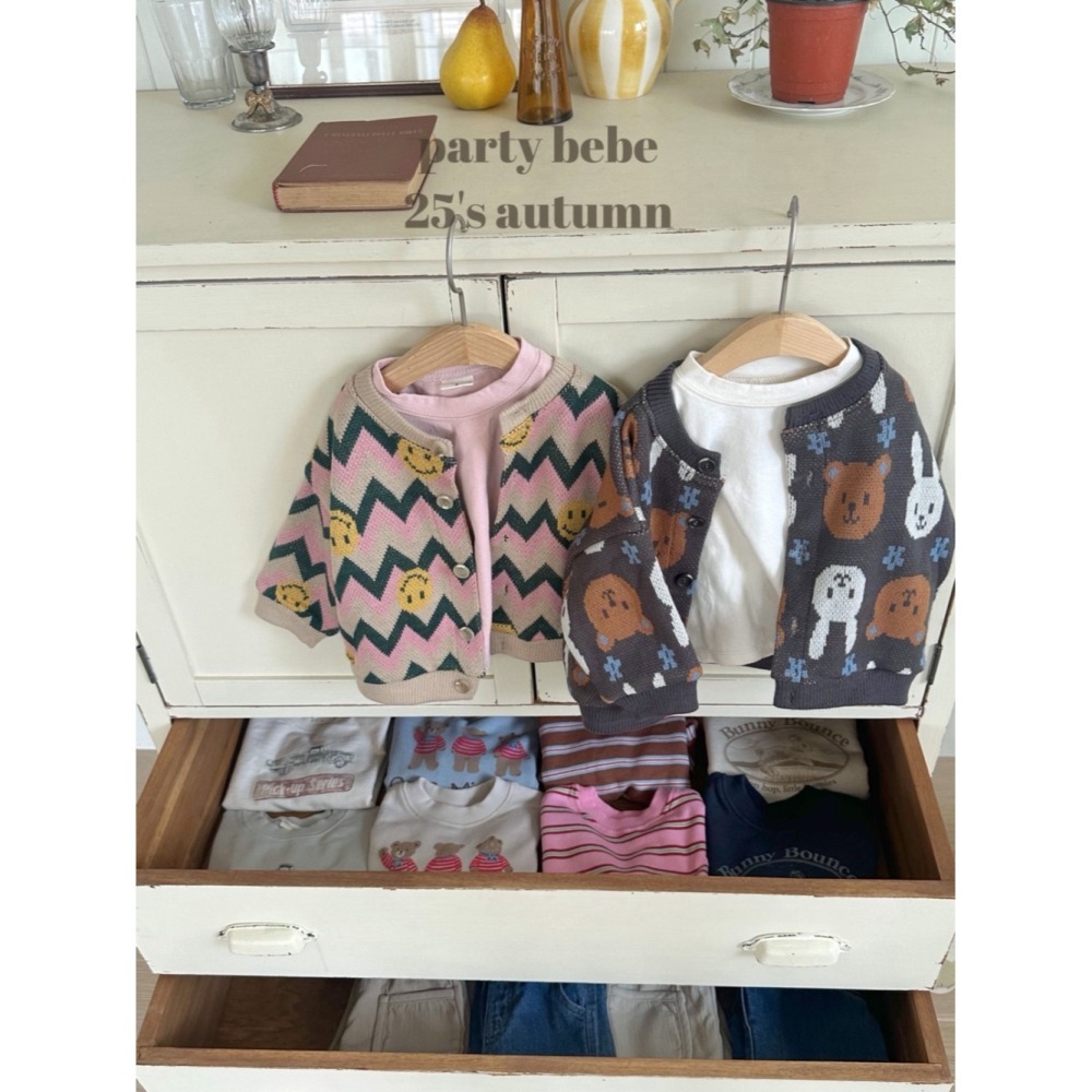 正韓童裝 PARTY KIDS 提花小熊開心微笑開襟衫-細節圖5