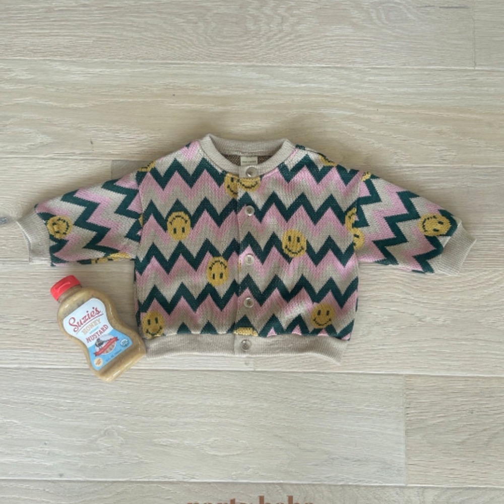 正韓童裝 PARTY KIDS 提花小熊開心微笑開襟衫-細節圖6