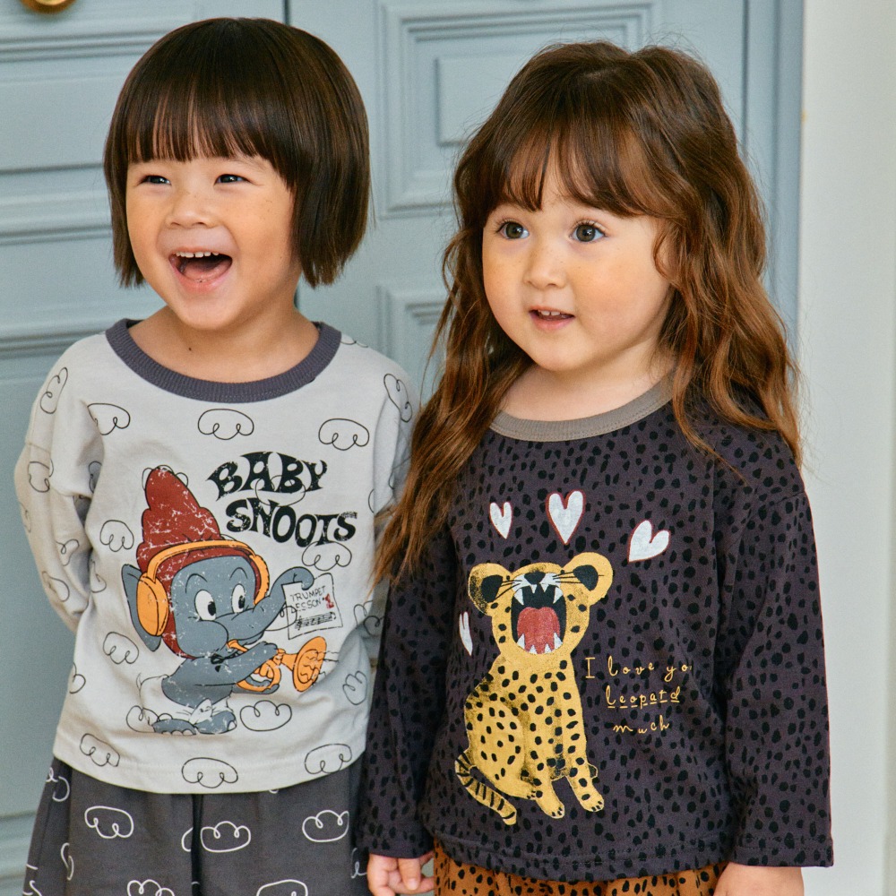 正韓童裝 1st blue 圖騰繪風狗狗大象花豹T恤-細節圖2