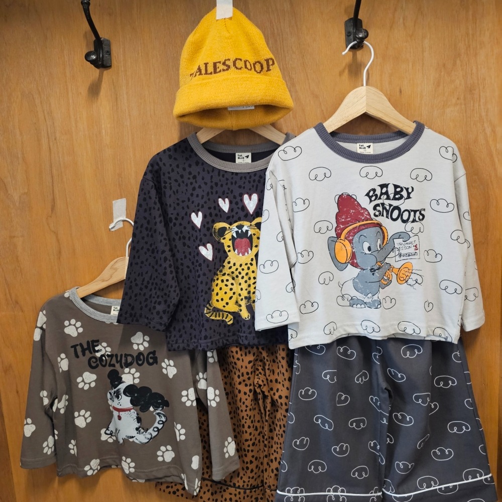 正韓童裝 1st blue 圖騰繪風狗狗大象花豹T恤-細節圖4