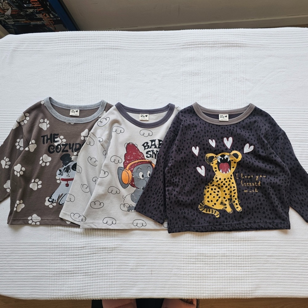 正韓童裝 1st blue 圖騰繪風狗狗大象花豹T恤-細節圖5