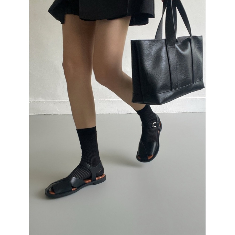 韓國女裝女鞋 Fromb 百搭交錯編織微露趾穿搭鞋-細節圖4