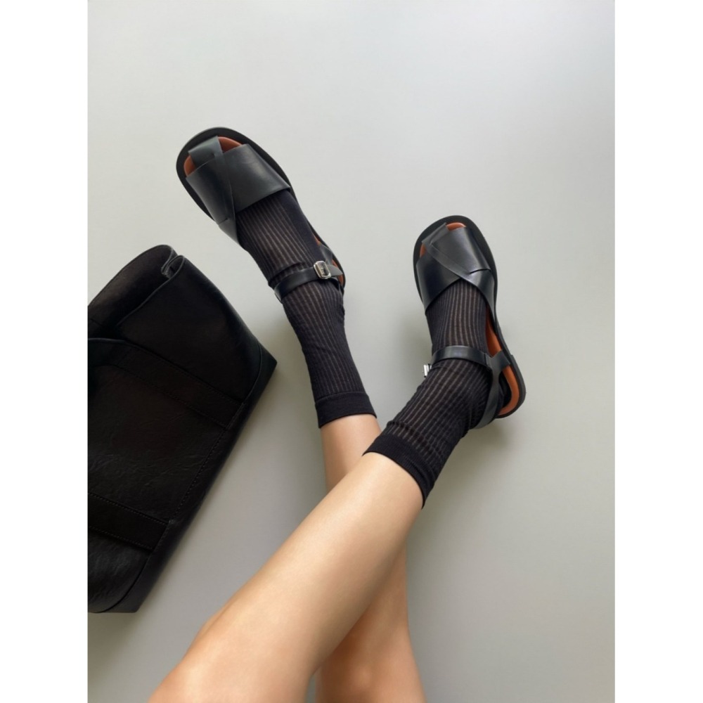 韓國女裝女鞋 Fromb 百搭交錯編織微露趾穿搭鞋-細節圖6