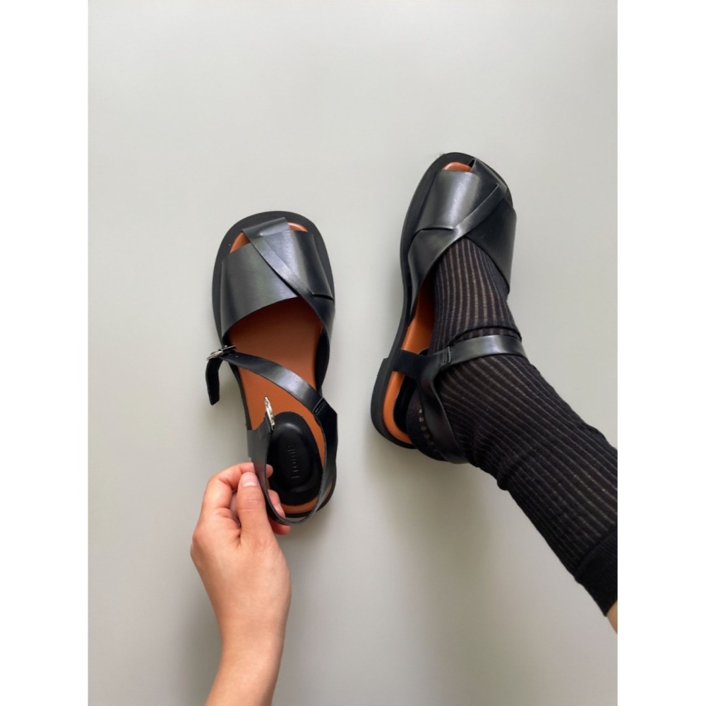 韓國女裝女鞋 Fromb 百搭交錯編織微露趾穿搭鞋-細節圖8