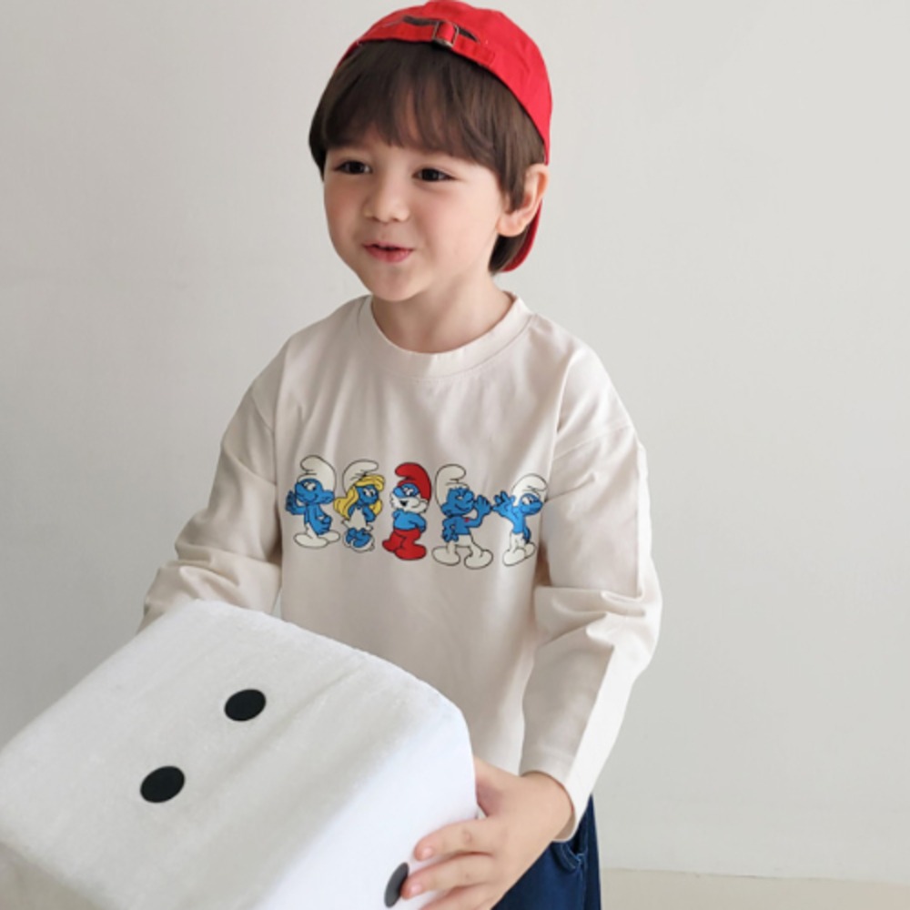 正韓童裝 PEANUTS HOUSE 藍色小精靈T恤-細節圖3