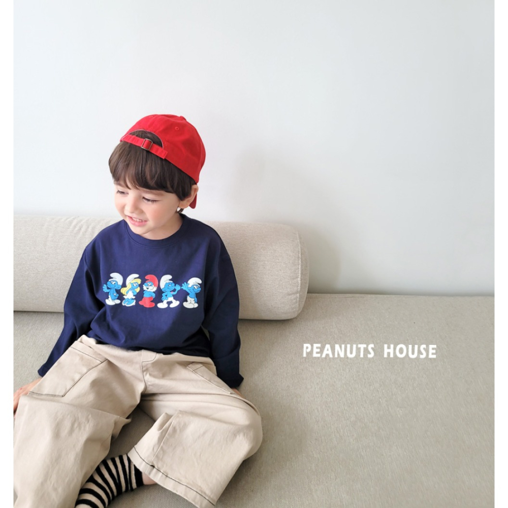 正韓童裝 PEANUTS HOUSE 藍色小精靈T恤-細節圖4