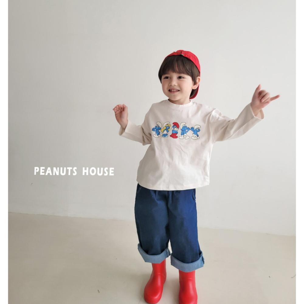 正韓童裝 PEANUTS HOUSE 藍色小精靈T恤-細節圖5