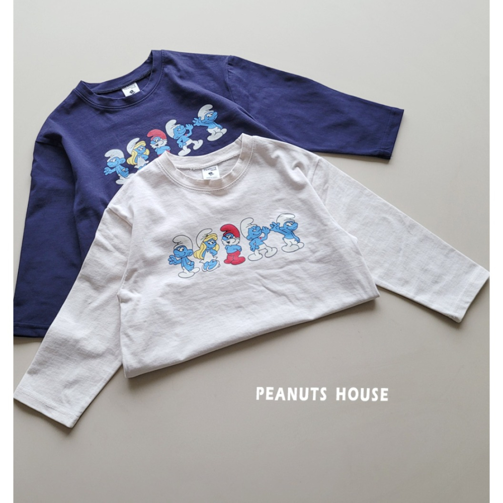 正韓童裝 PEANUTS HOUSE 藍色小精靈T恤-細節圖7