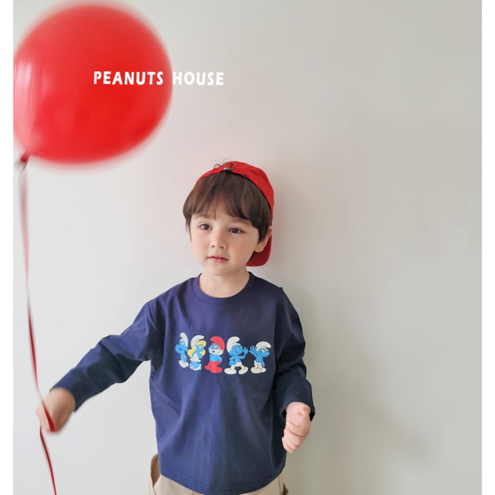 正韓童裝 PEANUTS HOUSE 藍色小精靈T恤-細節圖8