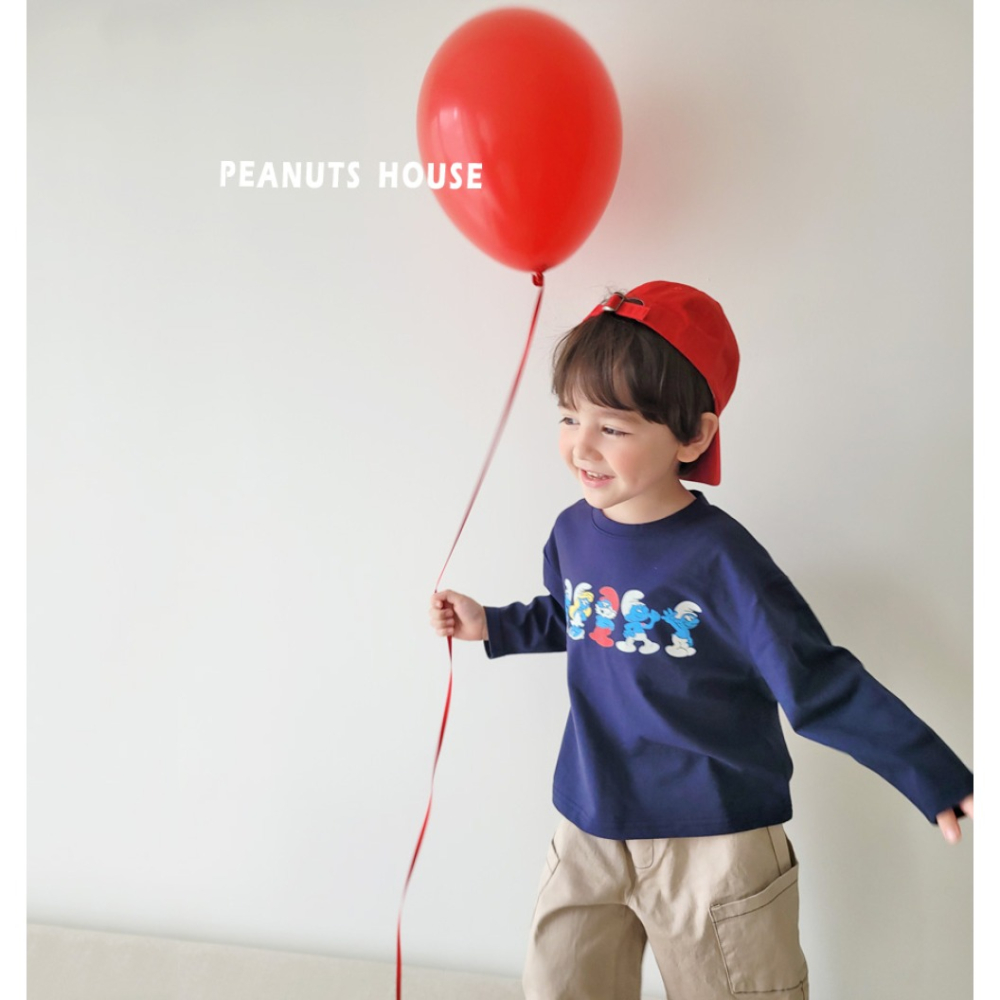 正韓童裝 PEANUTS HOUSE 藍色小精靈T恤-細節圖9