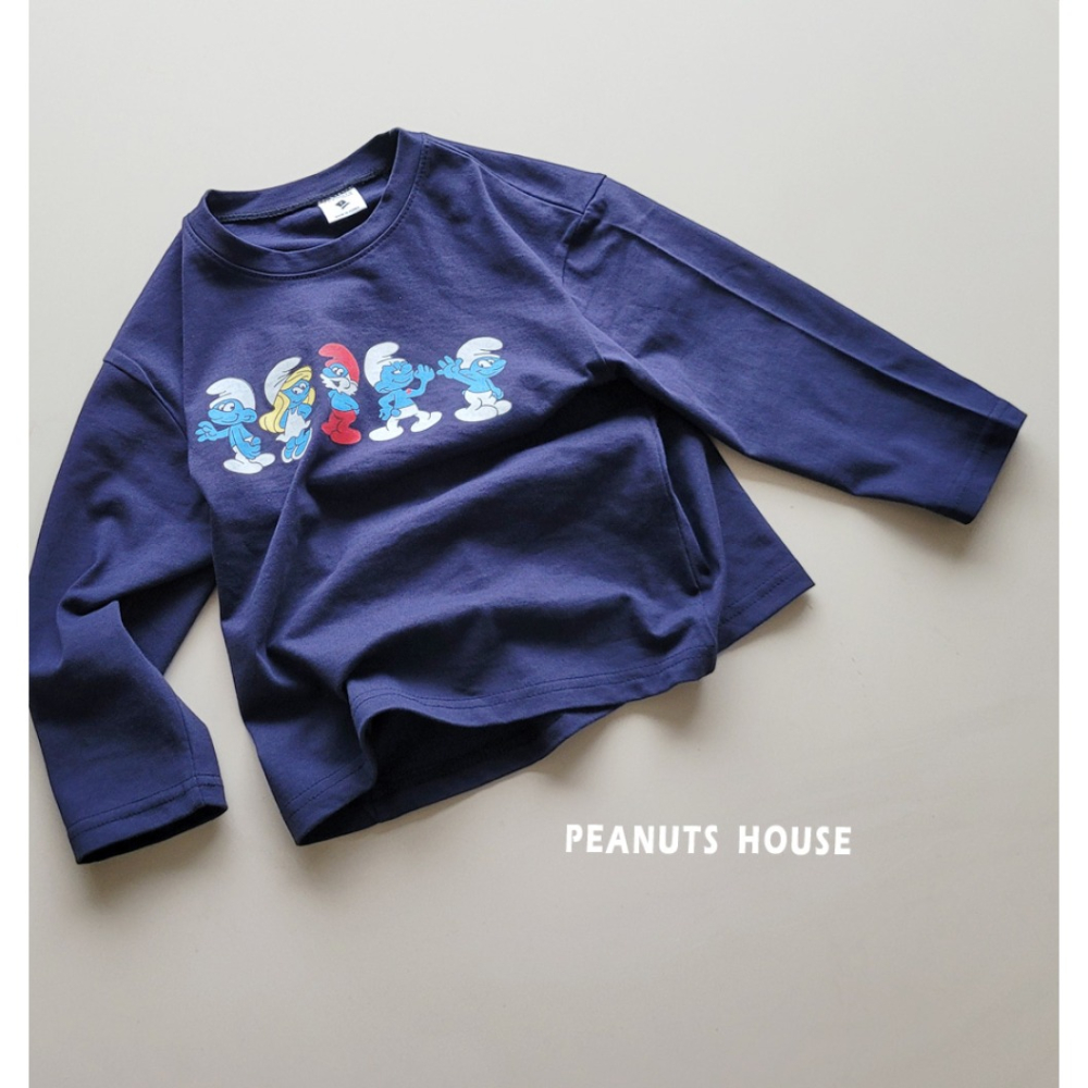 正韓童裝 PEANUTS HOUSE 藍色小精靈T恤-細節圖10