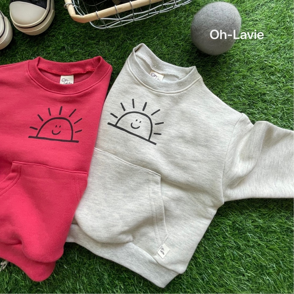 正韓童裝 Oh Lavie 微笑太陽口袋大學T-細節圖5