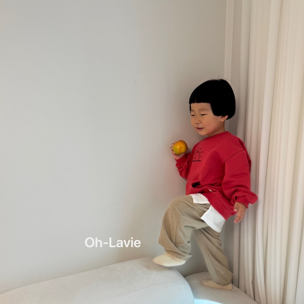 正韓童裝 Oh Lavie 微笑太陽口袋大學T-細節圖7