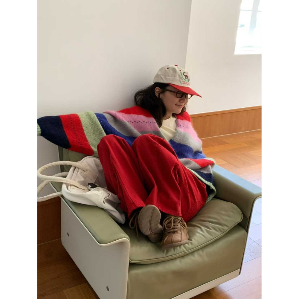 韓國女裝 Vent 彩虹馬海毛彩色條紋開襟衫-細節圖4