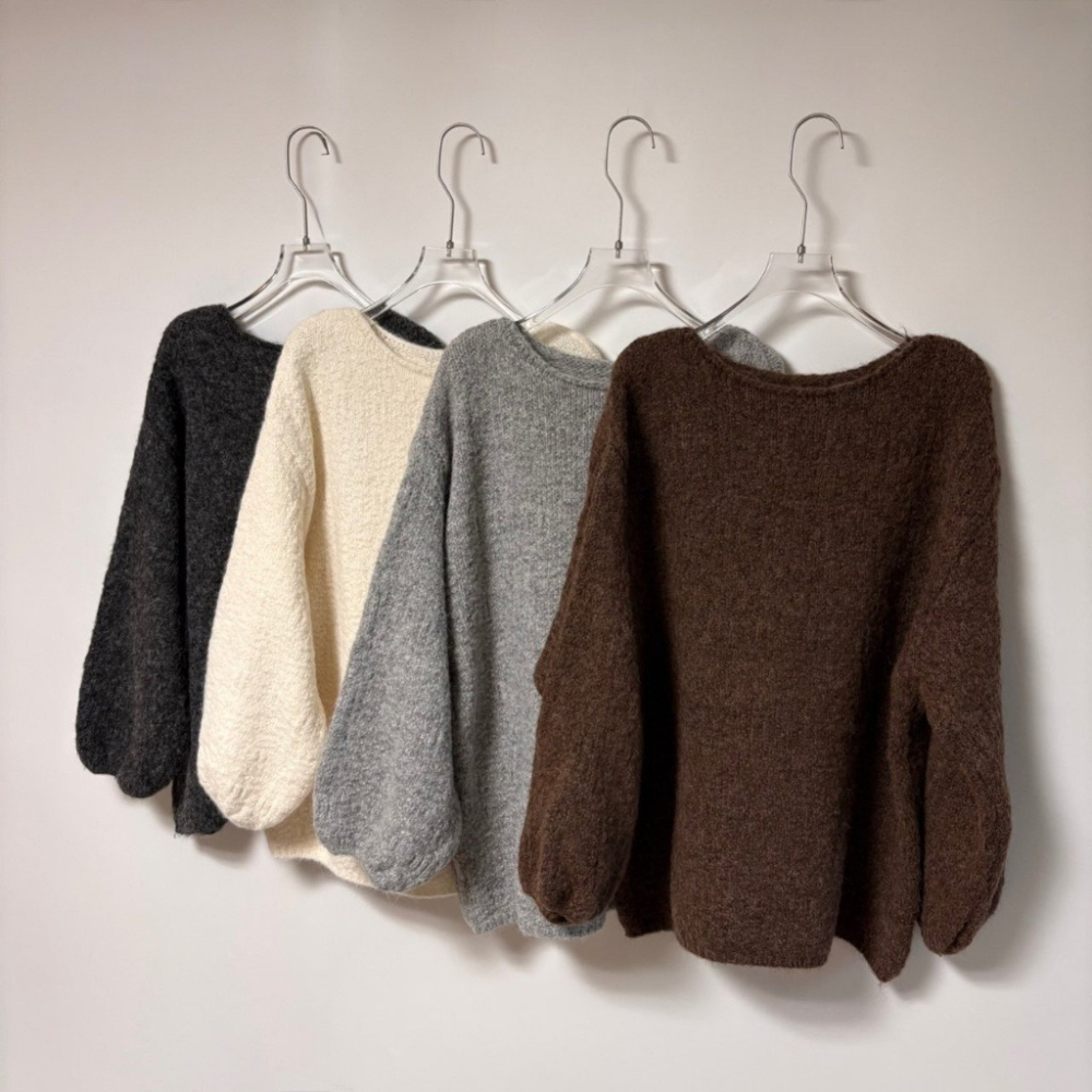 韓國女裝 Bonheur 法式縮袖口船領針織衫-細節圖3