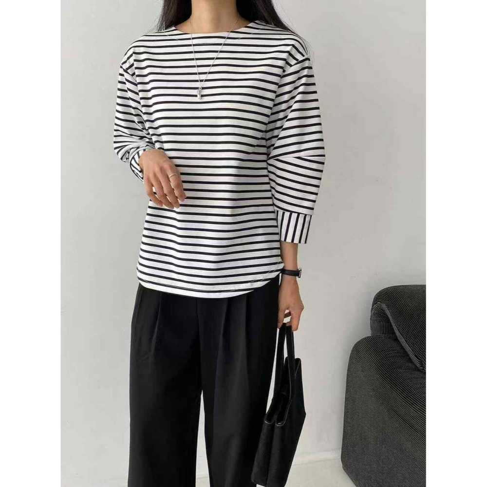 韓國女裝 Opin 七分袖橫條上衣-細節圖3