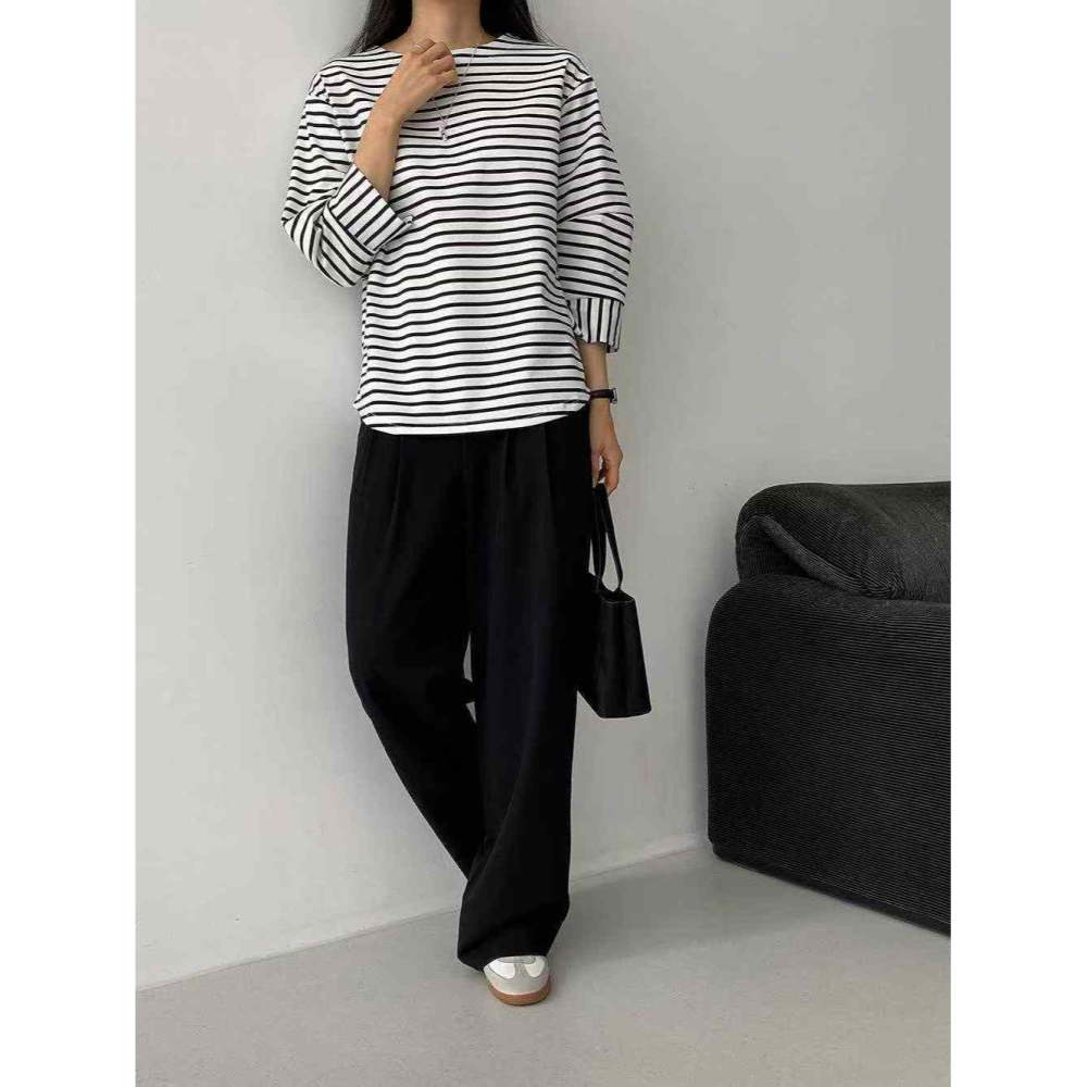 韓國女裝 Opin 七分袖橫條上衣-細節圖4