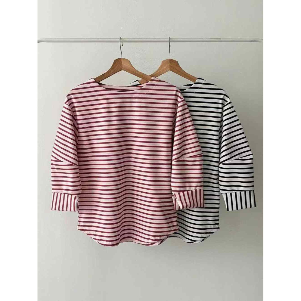 韓國女裝 Opin 七分袖橫條上衣-細節圖5