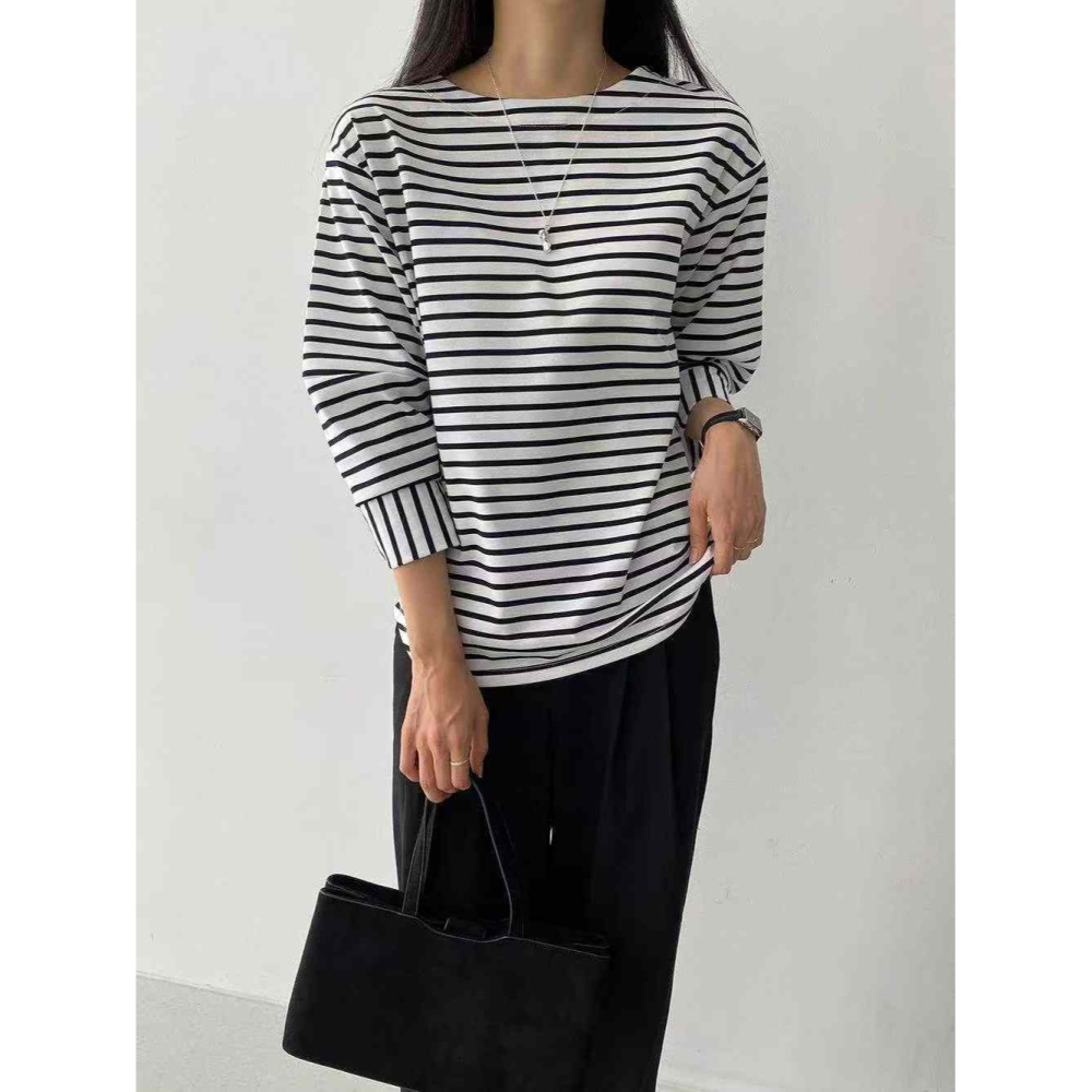 韓國女裝 Opin 七分袖橫條上衣-細節圖6