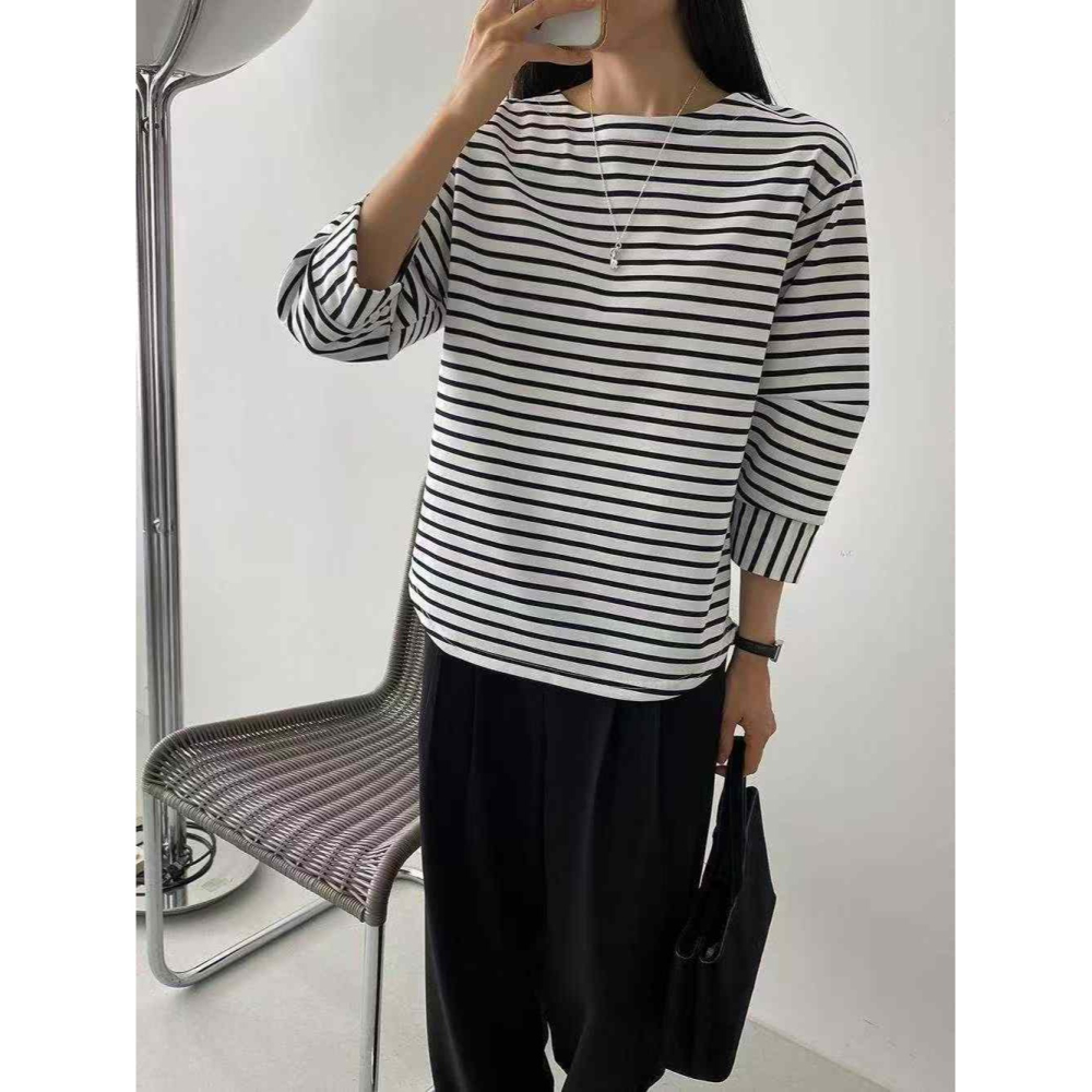 韓國女裝 Opin 七分袖橫條上衣-細節圖7