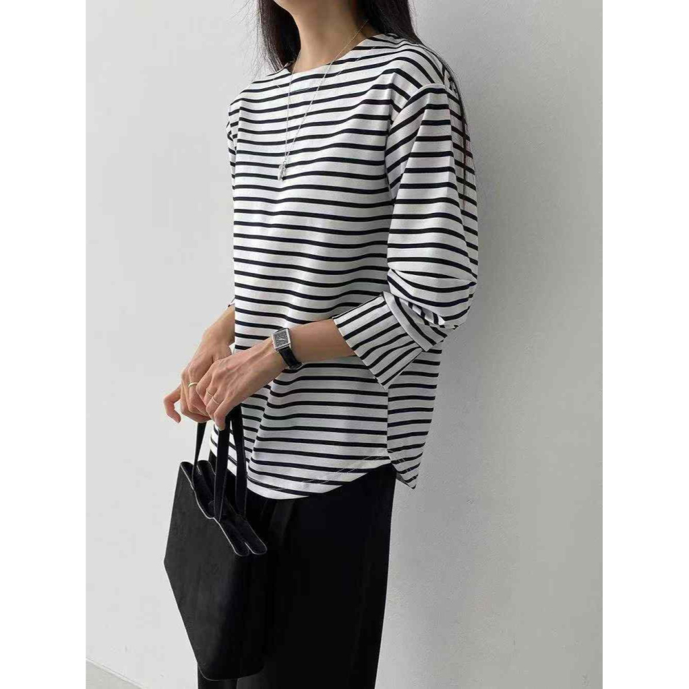 韓國女裝 Opin 七分袖橫條上衣-細節圖8