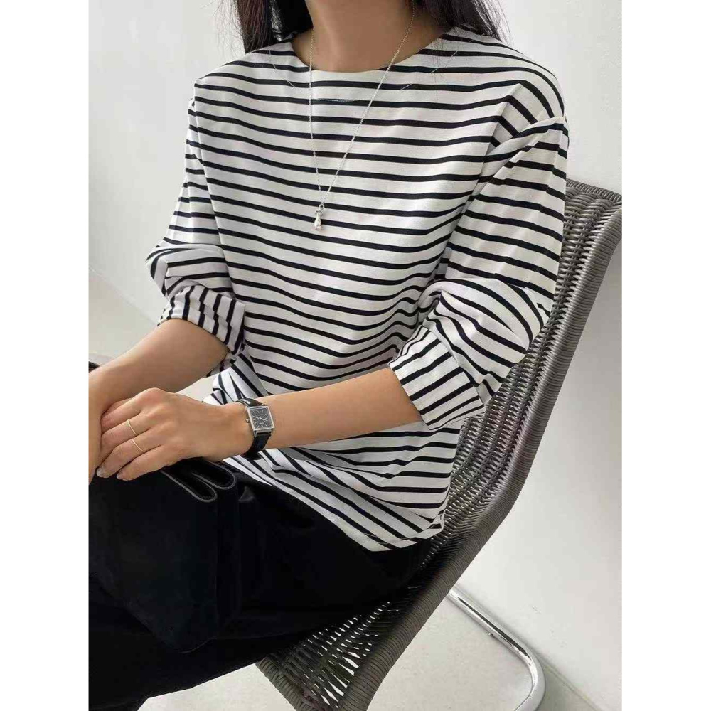 韓國女裝 Opin 七分袖橫條上衣-細節圖9