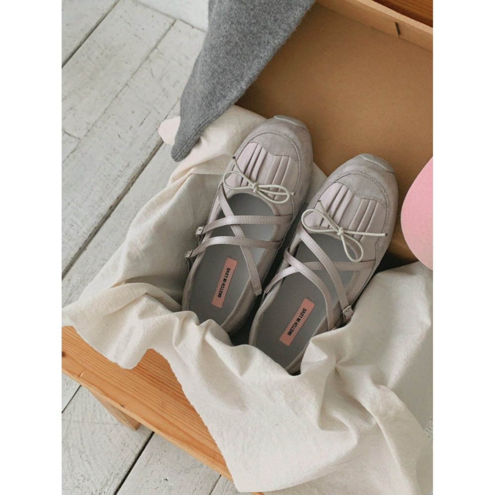 韓國女裝女鞋 Sketch in love 交叉緞帶芭蕾運動風鞋-細節圖5