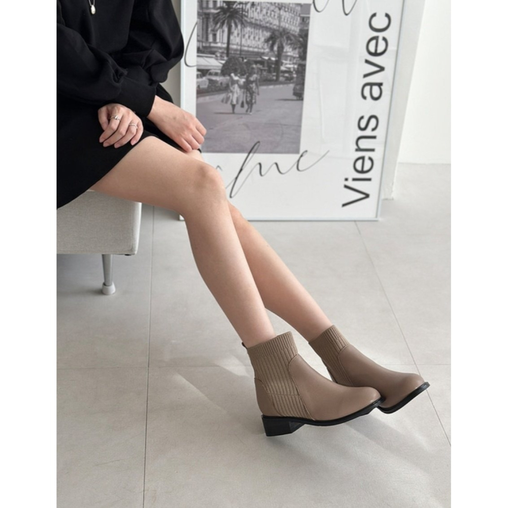 韓國女裝女鞋  Jming 針織及膝襪切爾西靴-細節圖2