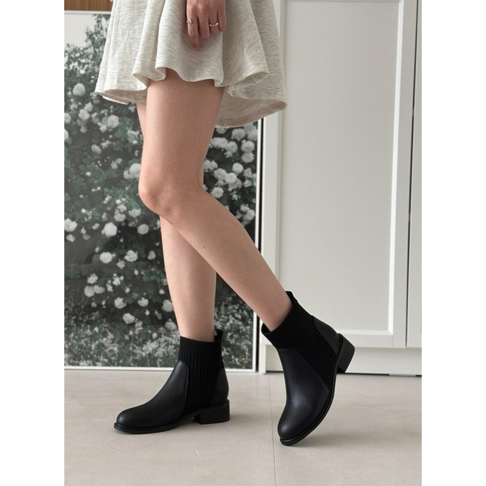 韓國女裝女鞋  Jming 針織及膝襪切爾西靴-細節圖3