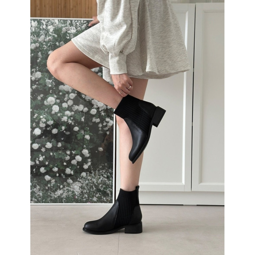 韓國女裝女鞋  Jming 針織及膝襪切爾西靴-細節圖4