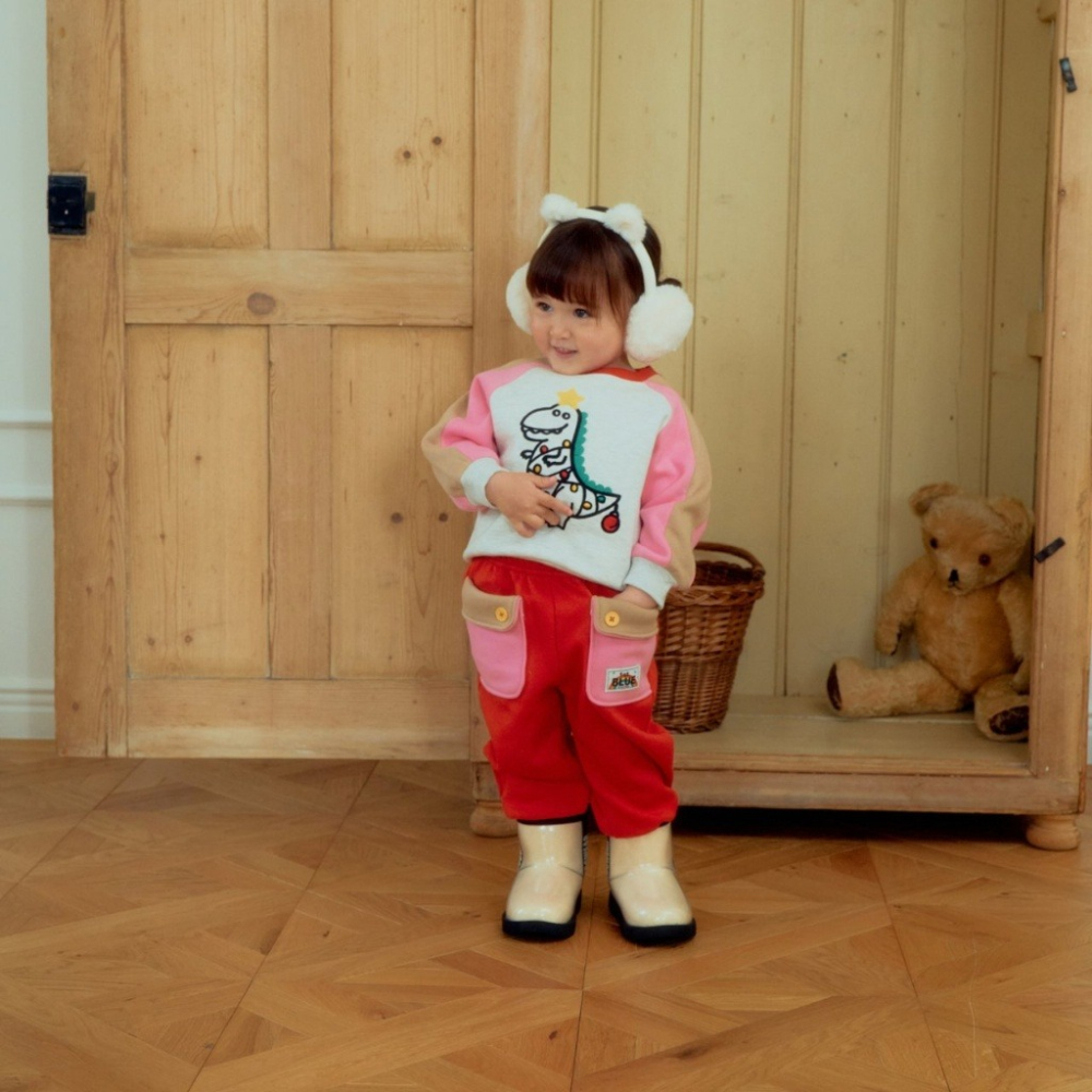 正韓童裝 1stblue 鬆緊撞色大口袋保暖休閒褲-細節圖7