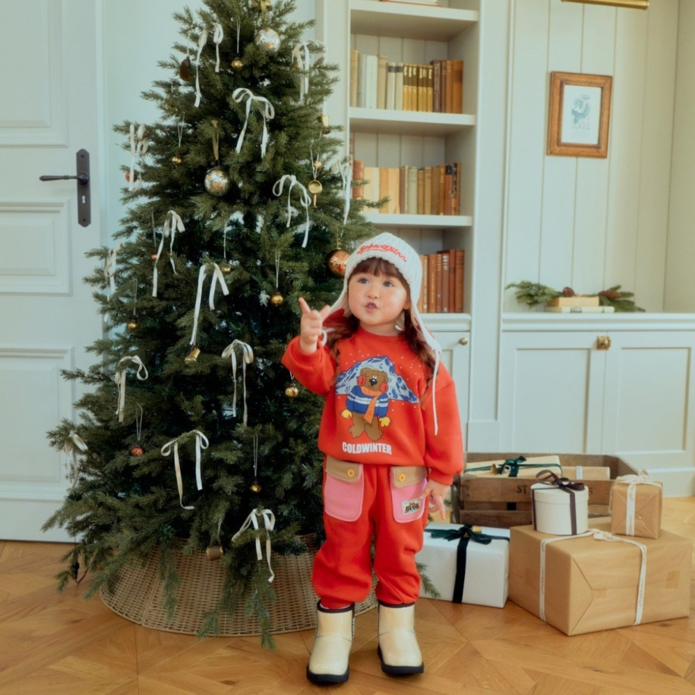 正韓童裝 1stblue 鬆緊撞色大口袋保暖休閒褲-細節圖8