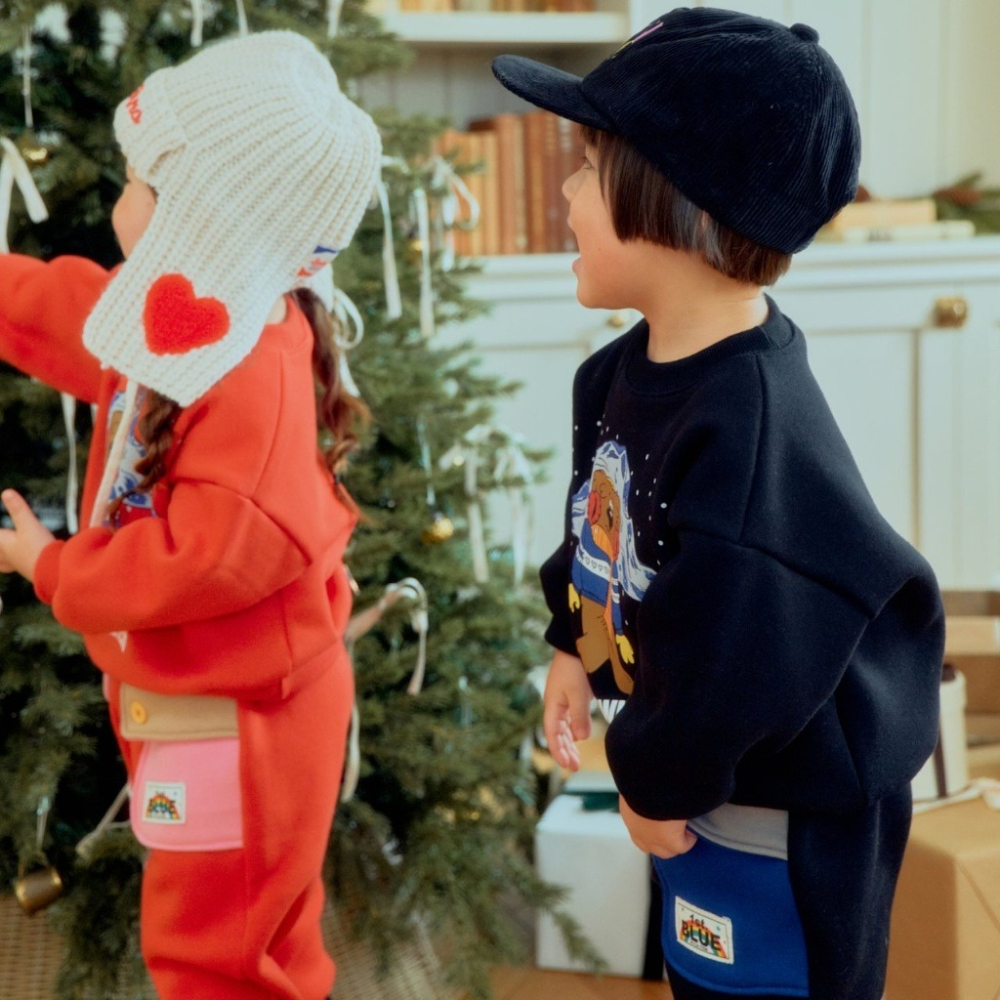 正韓童裝 1stblue 鬆緊撞色大口袋保暖休閒褲-細節圖9