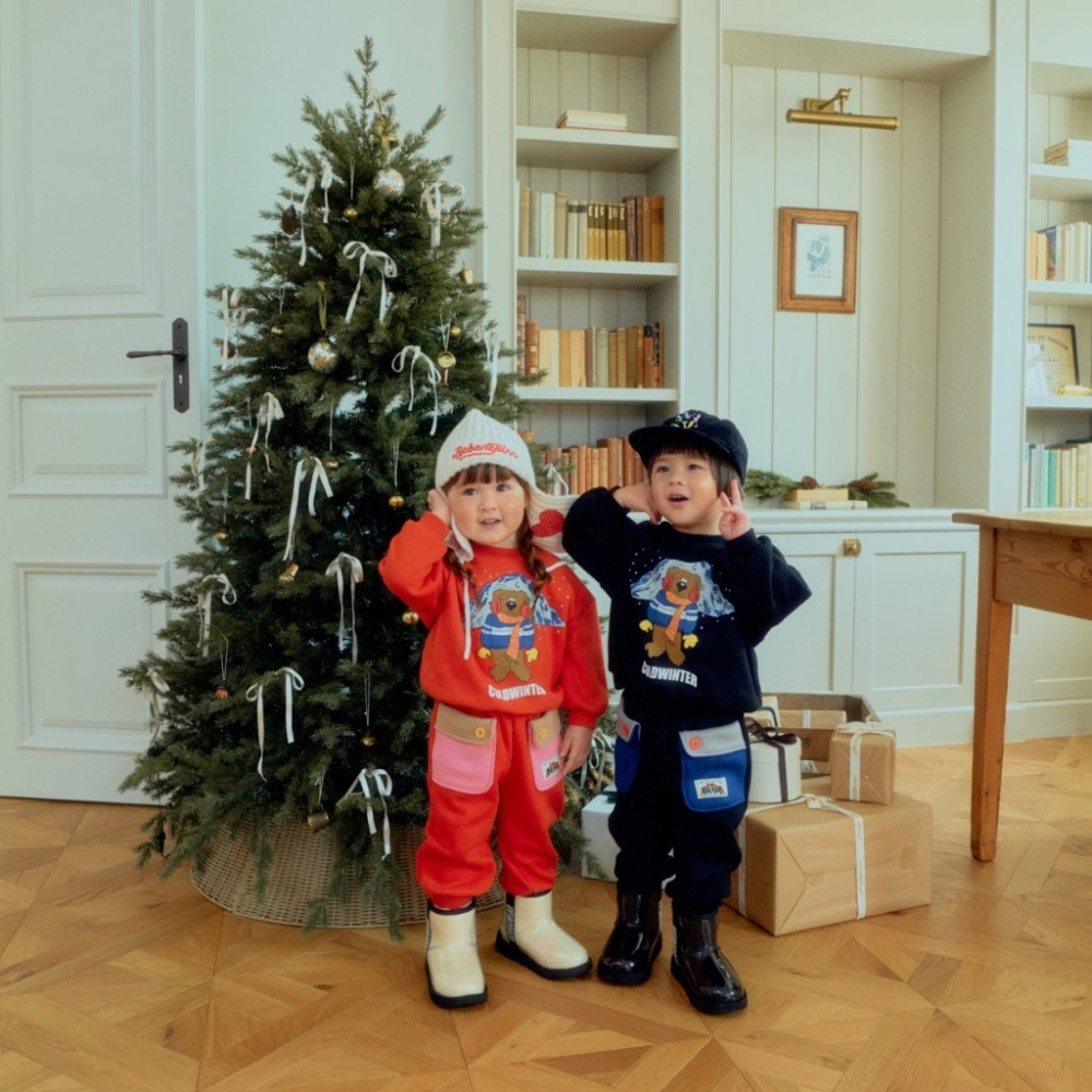 正韓童裝 1stblue 鬆緊撞色大口袋保暖休閒褲-細節圖10