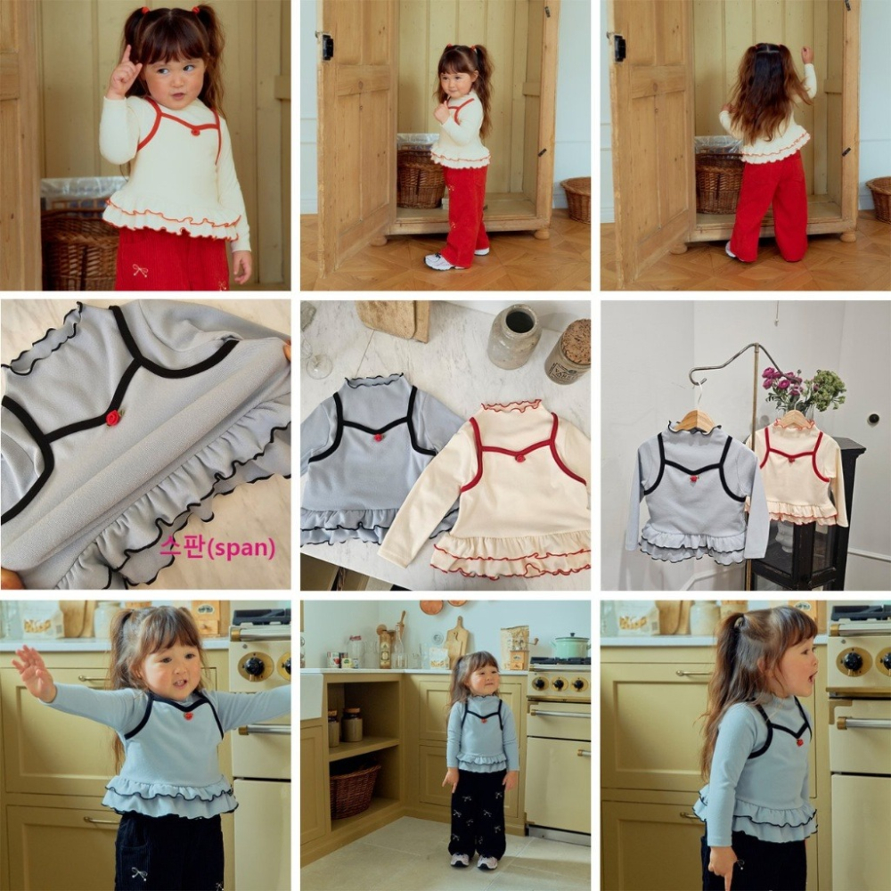 正韓童裝 1stblue 雙層荷葉邊層次長TEE-細節圖2